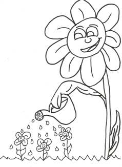 Daisy watering flowers coloring page